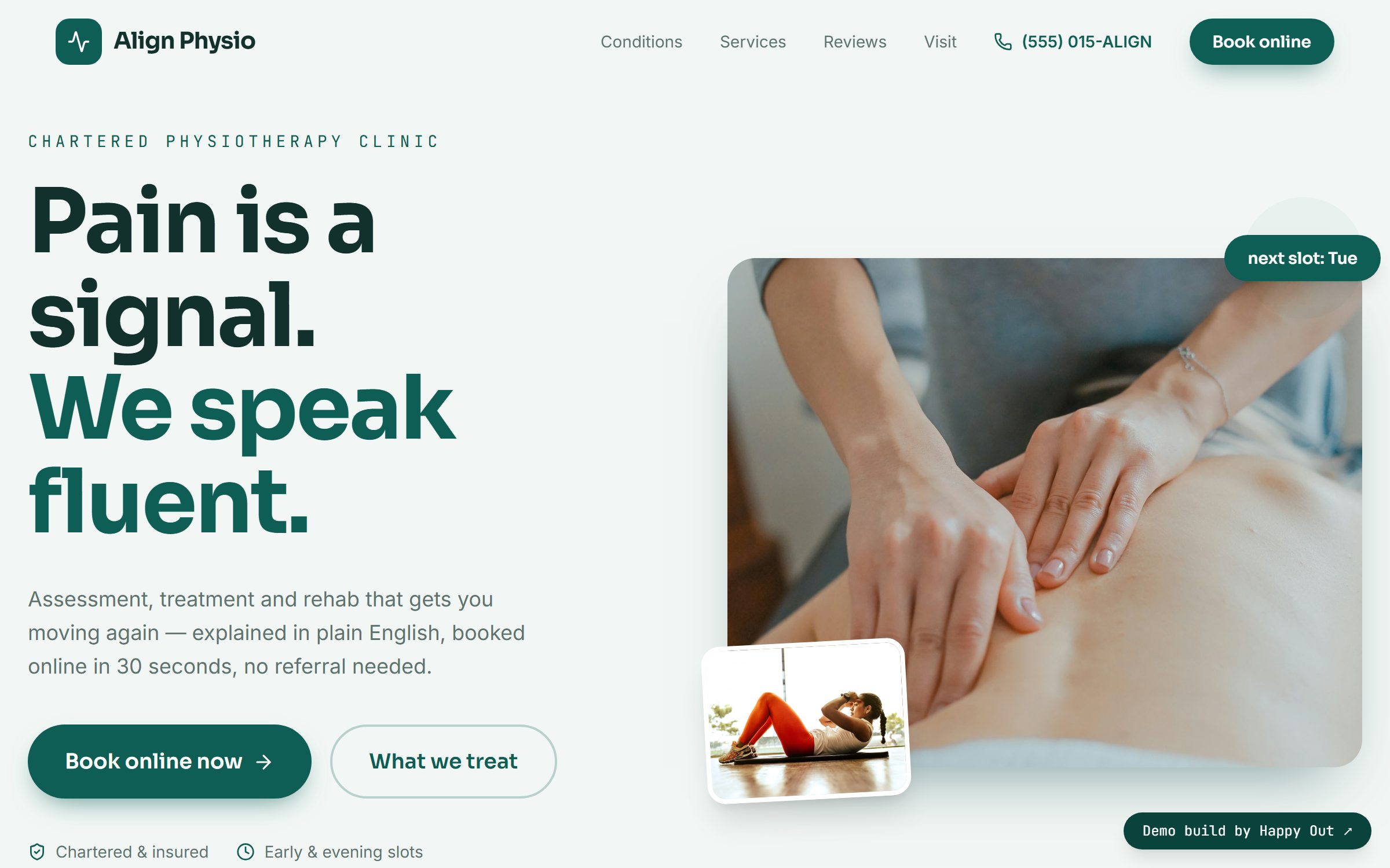 Live preview of the Align Physio website