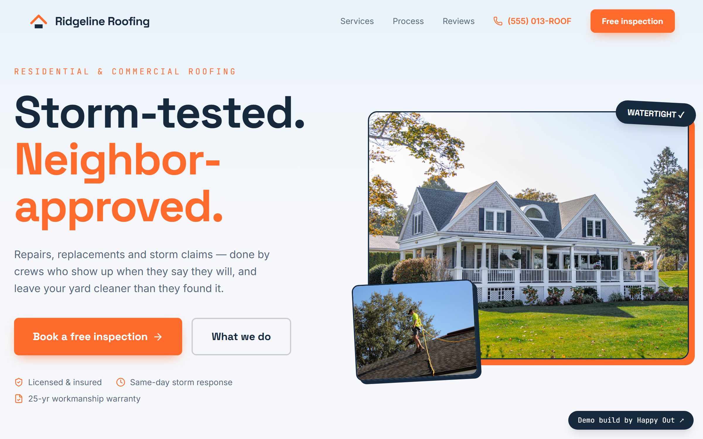 Live preview of the Ridgeline Roofing website